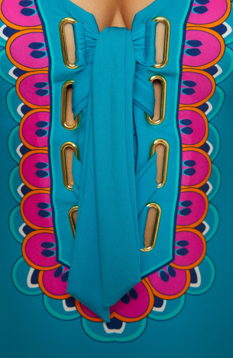 Trina Turk Mykonos Lace Up One-Piece Swimsuit, Alternate, color, Elysian Teal