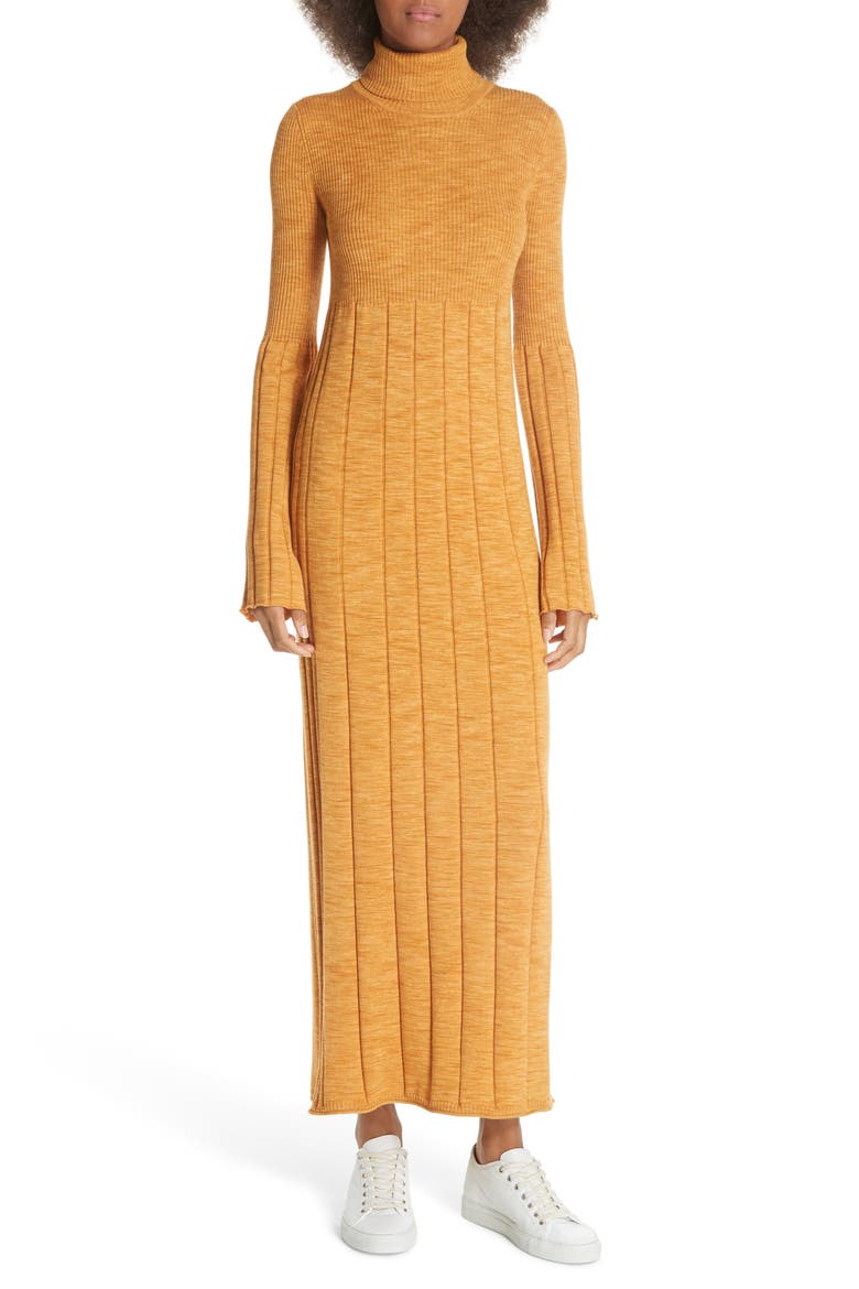 Clementine Ribbed Space Dye Wool Dress, Main, color, MARIGOLD