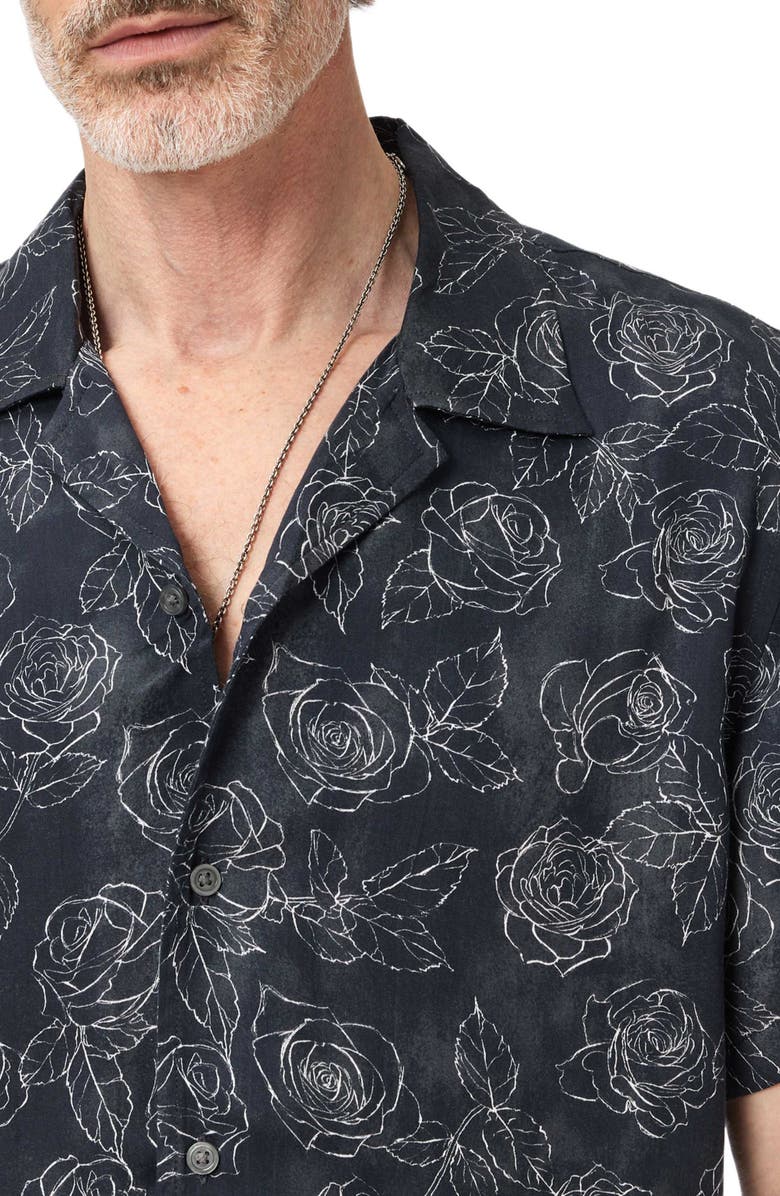 John Varvatos Dan Print Modal Camp Shirt, Alternate, color, Black