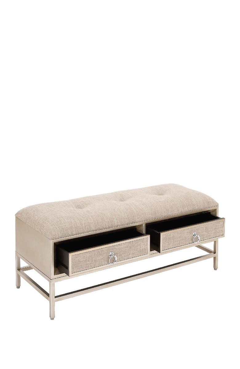 WILLOW ROW Beige Linen Upholstered Front Panel Storage Bench with Tufted Seat & Ring Handles, Alternate, color, 