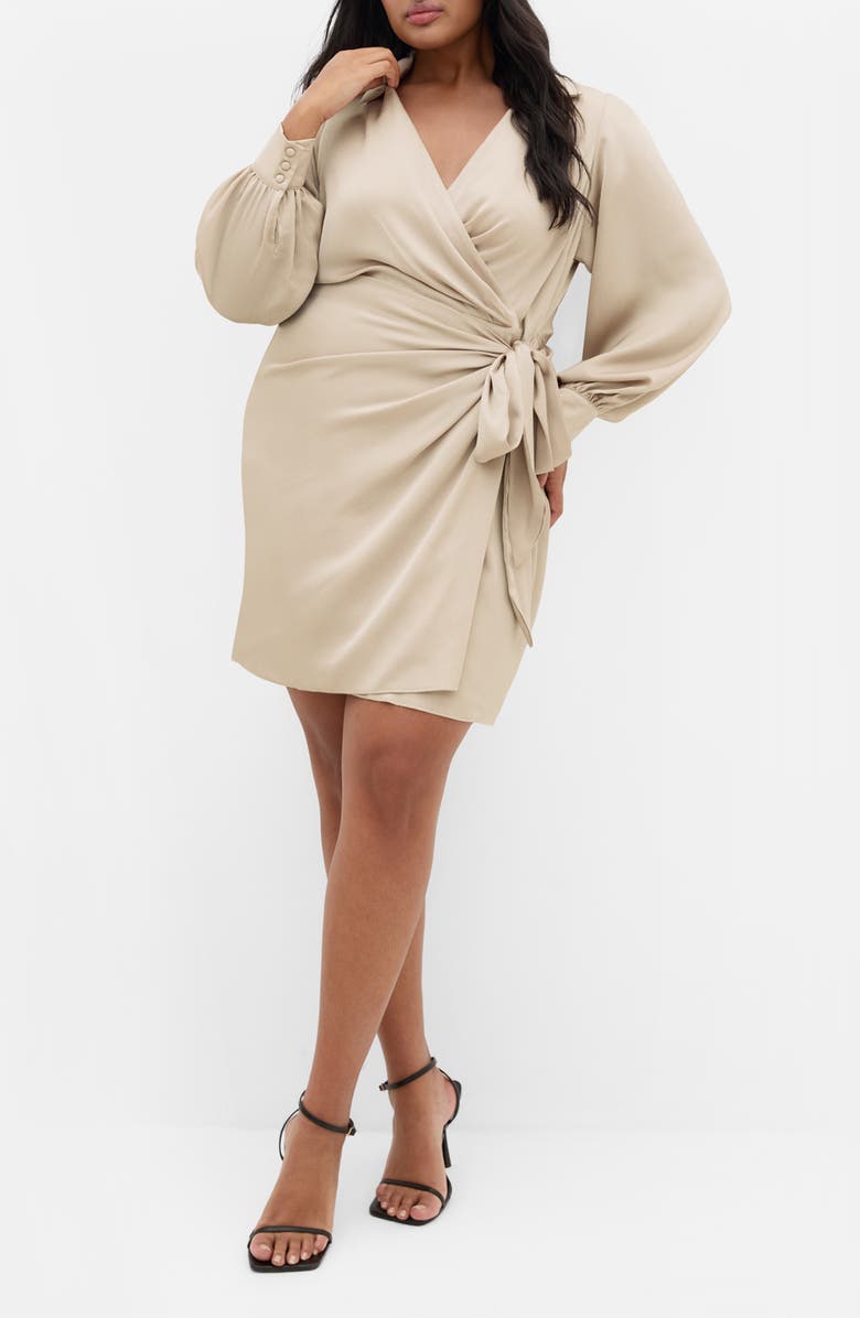 City Chic Marlowe Faux Wrap Dress, Main, color, Taupe