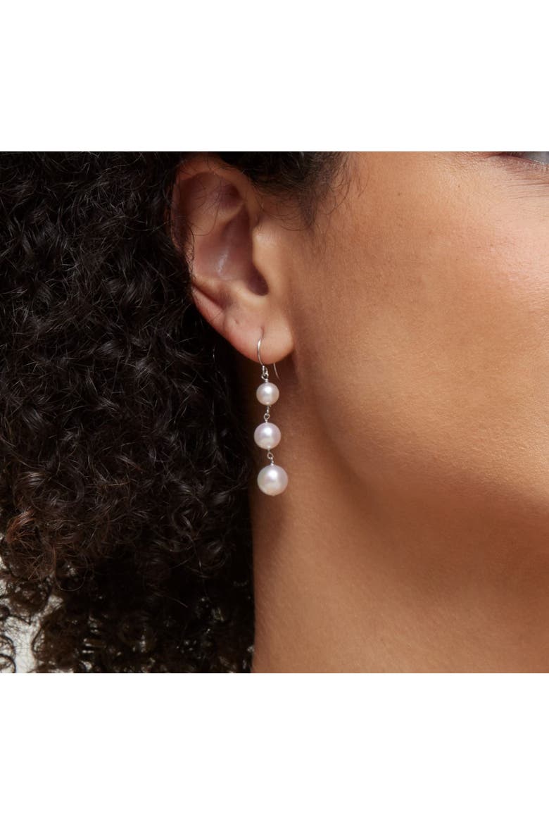 White Akoya Pearl Triple Drop Earrings, Alternate, color, White Gold