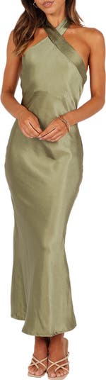 Grasie Stretch Satin Halter Dress