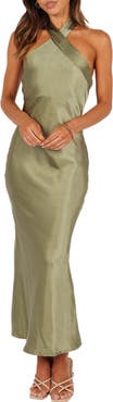 Petal & Pup Grasie Stretch Satin Halter Dress