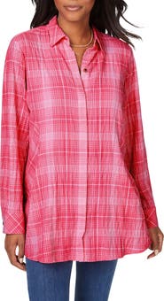 Foxcroft Cici Plaid Non-Iron Cotton Blend Tunic