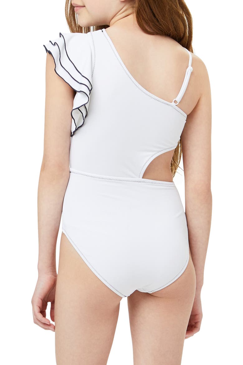 Habitual Ruffle One-Shoulder Swimsuit, Alternate, color, WHITE