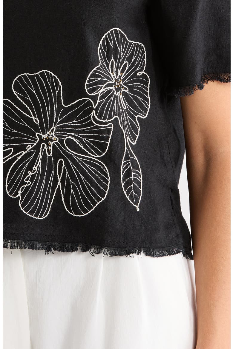 Floral Embroidered Short Sleeve Top, Alternate, color, RICH BLACK