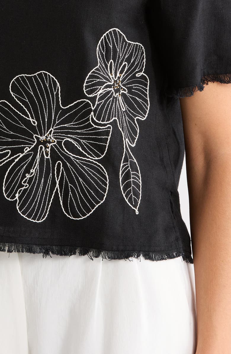 Vince Camuto Floral Embroidered Short Sleeve Top, Alternate, color, Rich Black