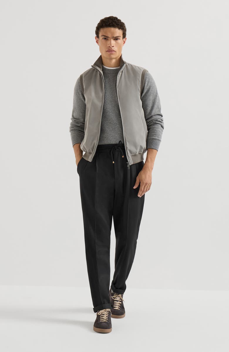 Brunello Cucinelli Virgin wool flannel trousers with drawstring and double pleats, Alternate, color, Black