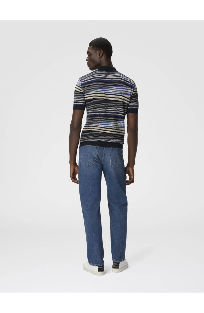 Missoni Short Sleeve Polo With Buttons And Striped Zigzag Pattern, Alternate, color, Blue