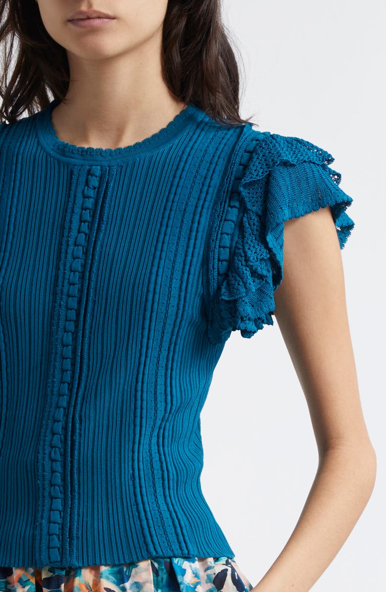 Ulla Johnson Giulia Ruffle Sleeve Rib Top, Alternate, color, Lapiz