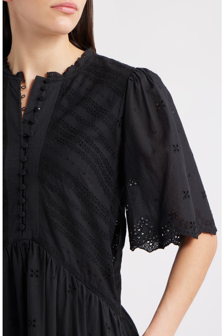 Eyelet Flutter Sleeve Cotton Minidress, Alternate, color, TRUE BLACK