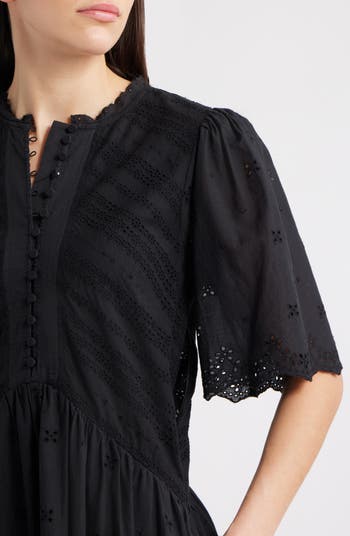 Eyelet Flutter Sleeve Cotton Minidress