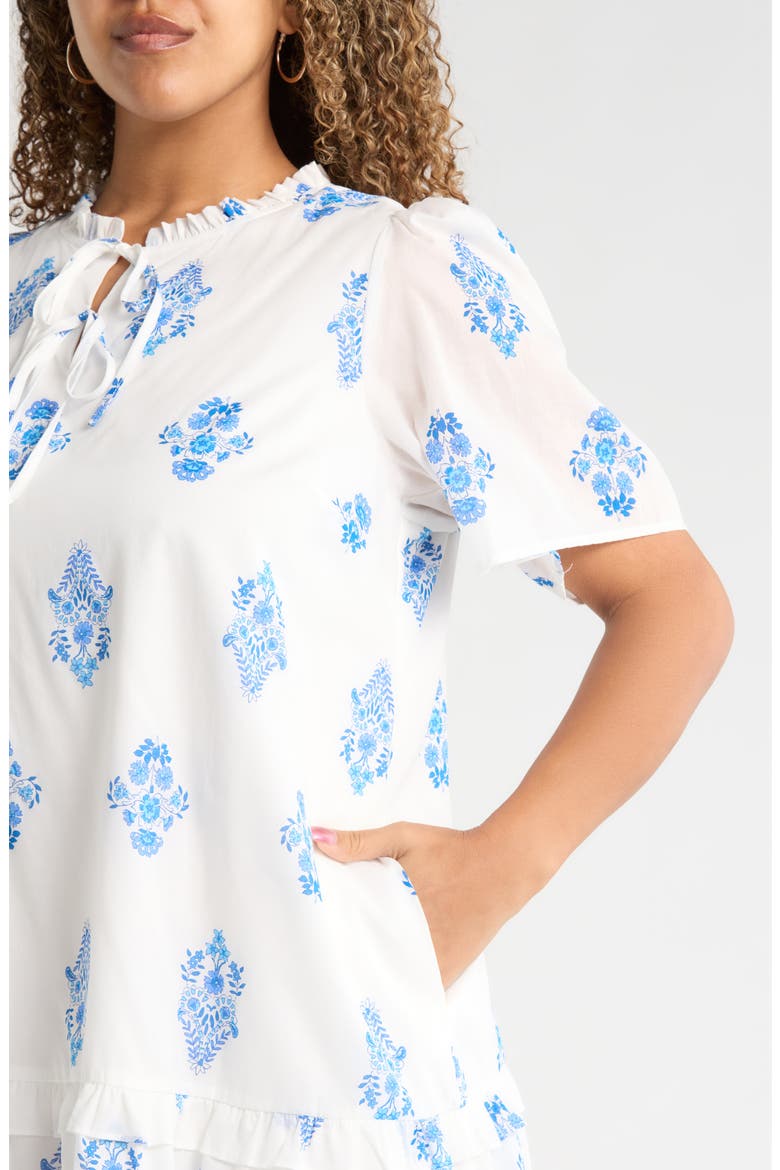 Yila Kuna Tiered Floral Minidress, Alternate, color, WHT-BLUES