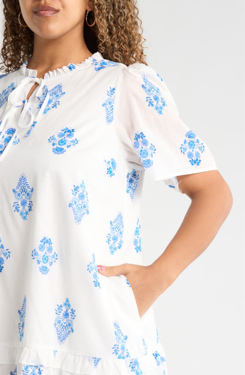 SUGARLIPS Yila Kuna Tiered Floral Minidress, Alternate, color, Wht-Blues