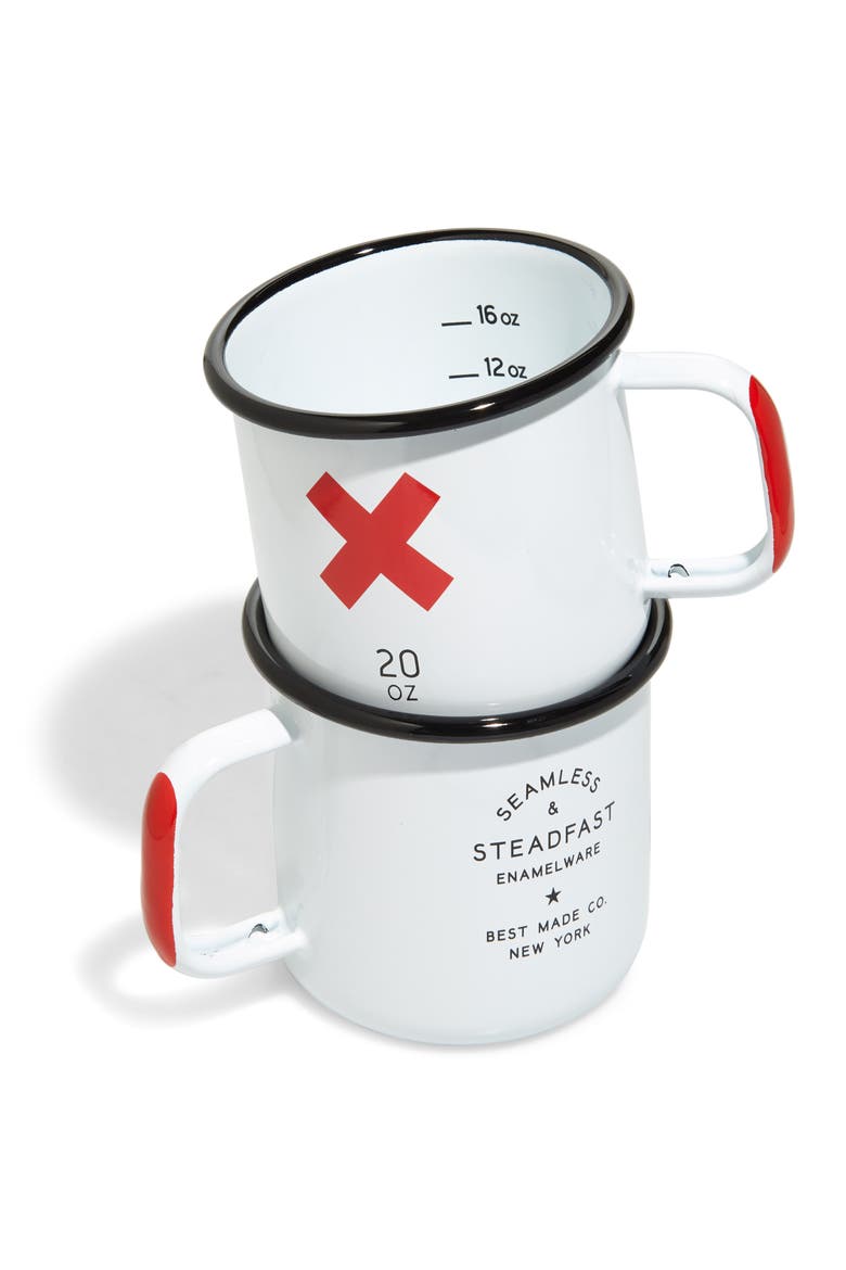 Set of 2 Enameled Steel Mugs, Main, color, WHITE