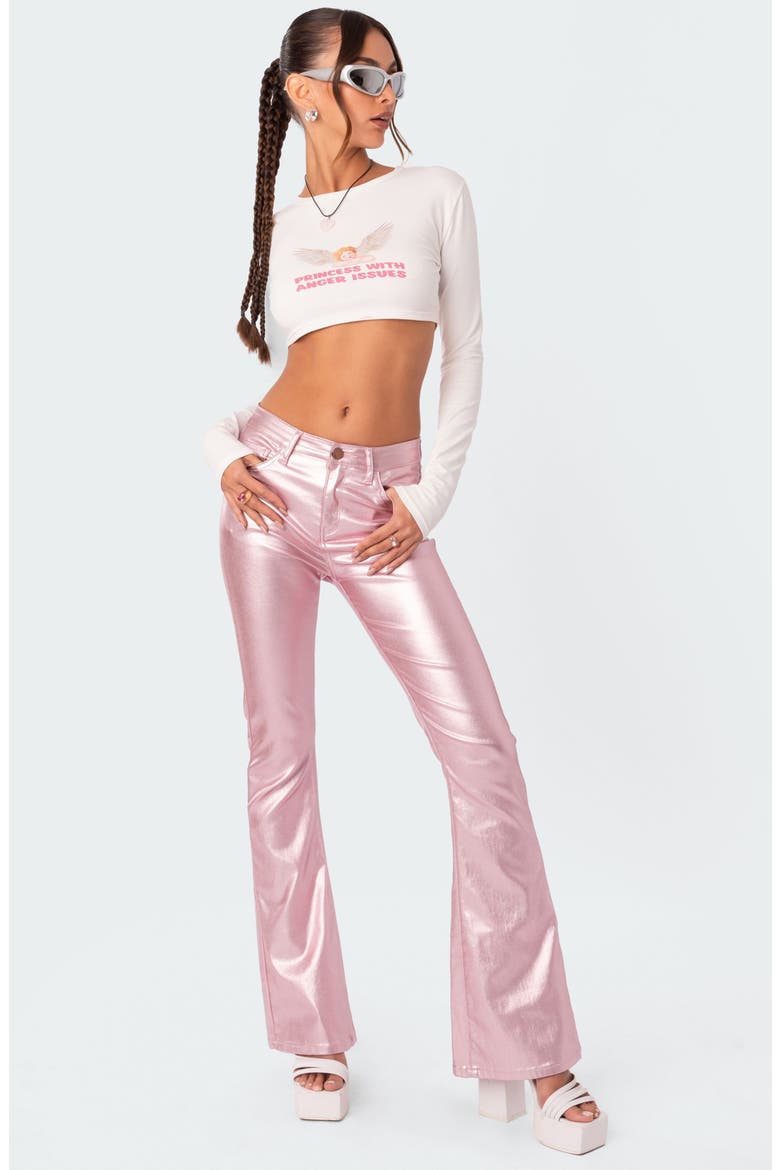 Luna Faux Leather Flare Leg Pants, Alternate, color, METALLIC-PINK