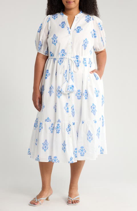 Yila Floral Beth Tiered Cotton Midi Dress (Plus)