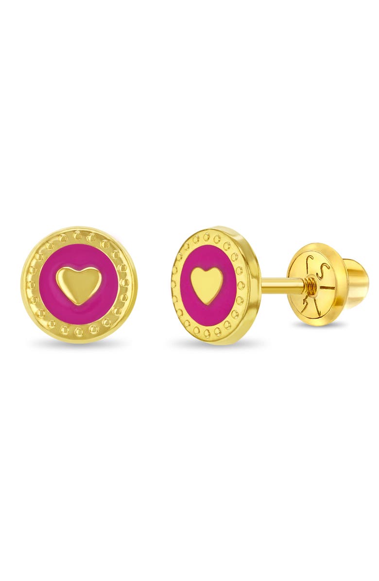 In Season Jewelry 14k Round Pink Heart Earrings, Main, color, Pink