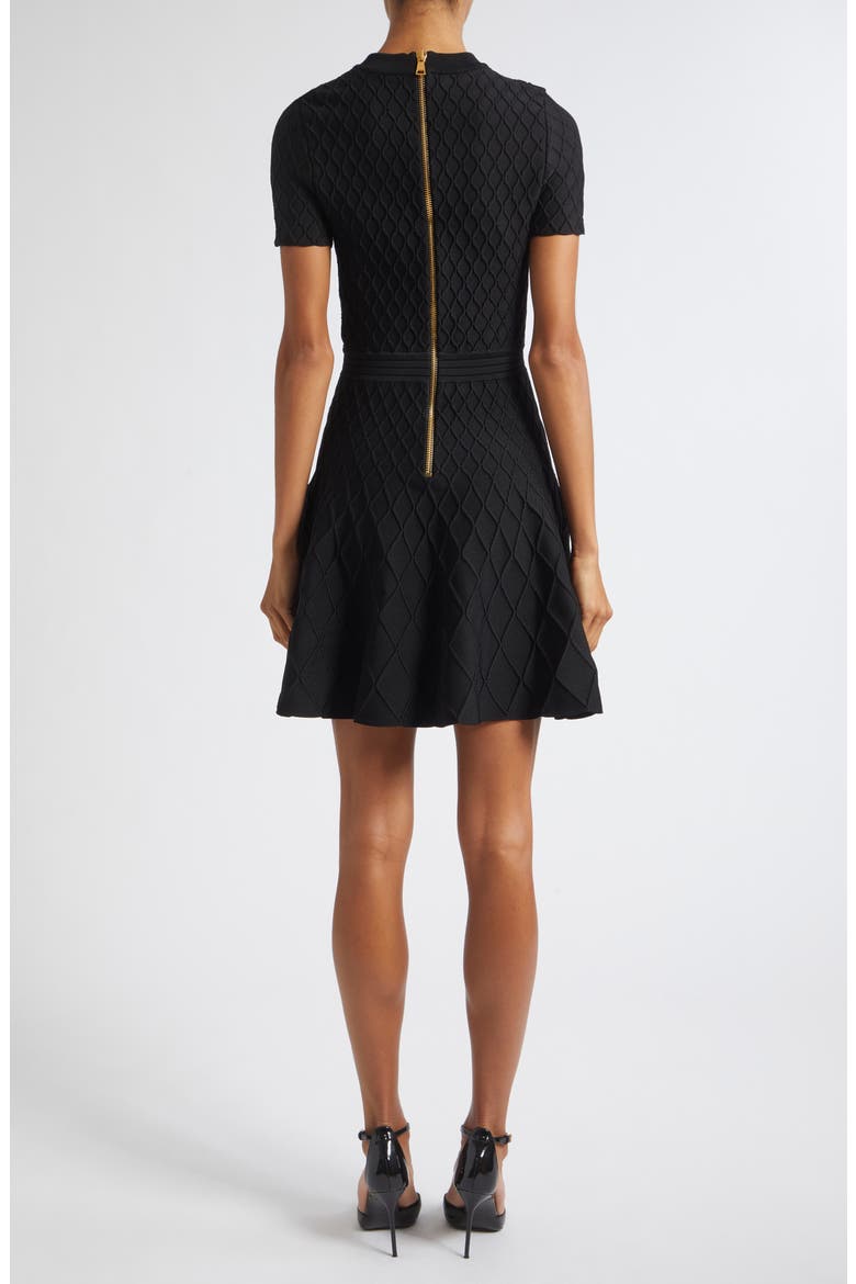 Diamond Jacquard Fit & Flare Mini Sweater Dress, Alternate, color, 0PA BLACK