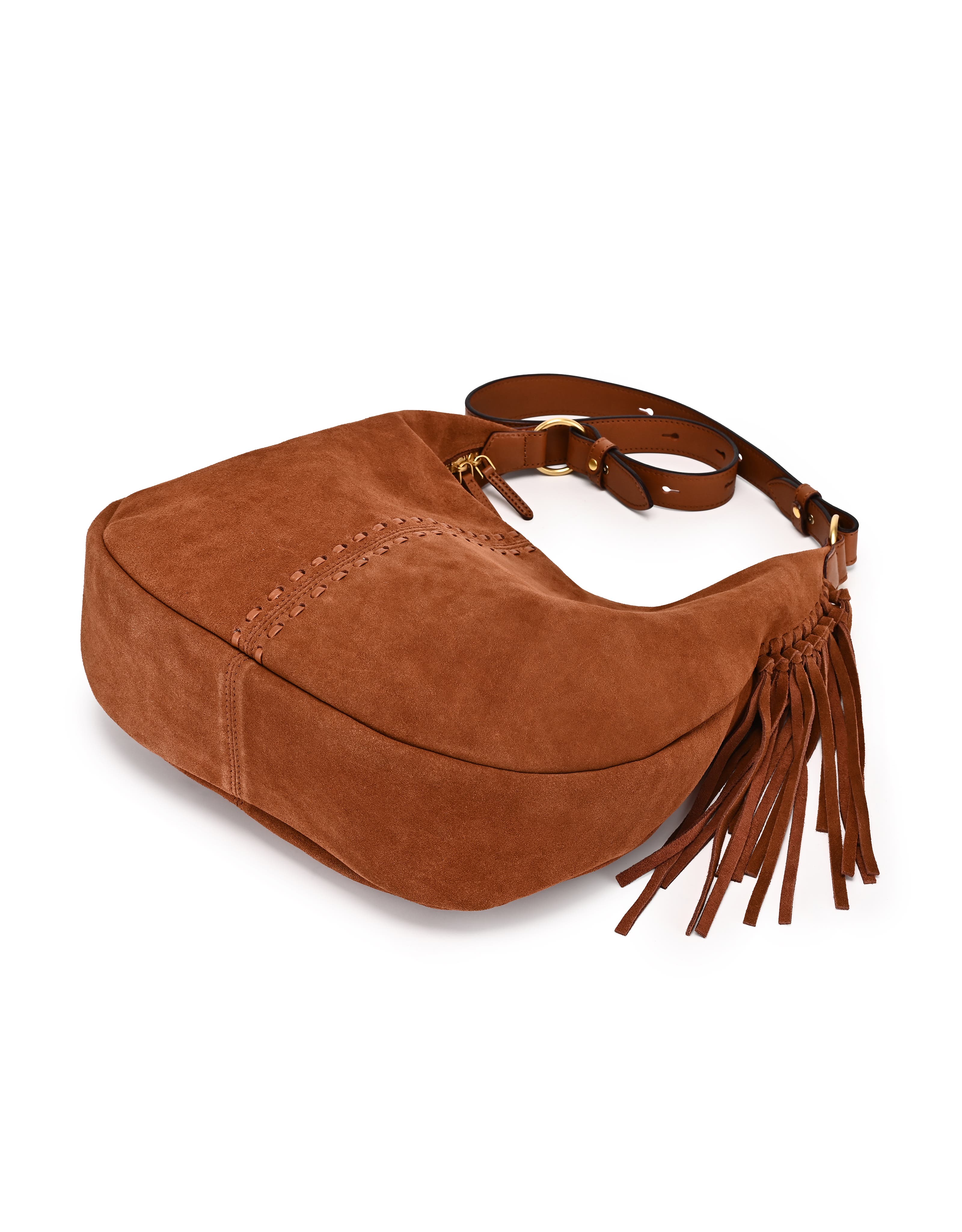 Hydrangea Genuine Leather Suede Heritage Shoulder Bag, Alternate, color, Brown