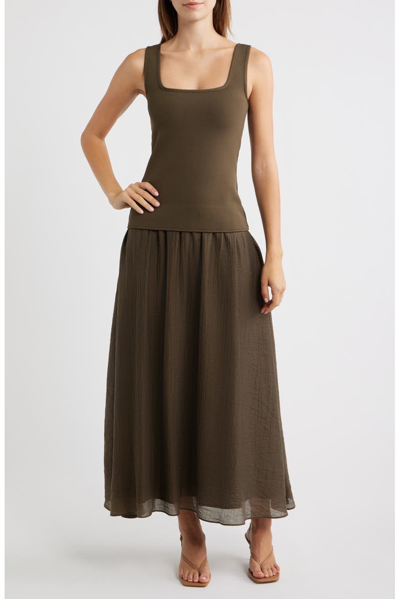 Square Neck Sleeveless Midi Dress, Main, color, OLIVE