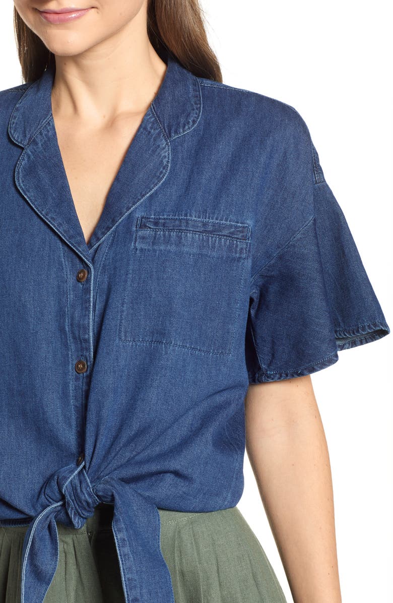 VERO MODA Flavia Flounce Sleeve Chambray Shirt, Alternate, color, 