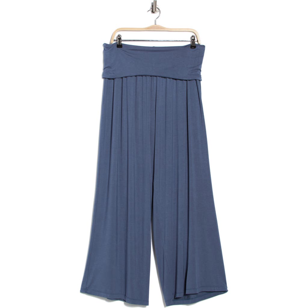 Renee C Foldover Jersey Wide Leg Pants In Blue