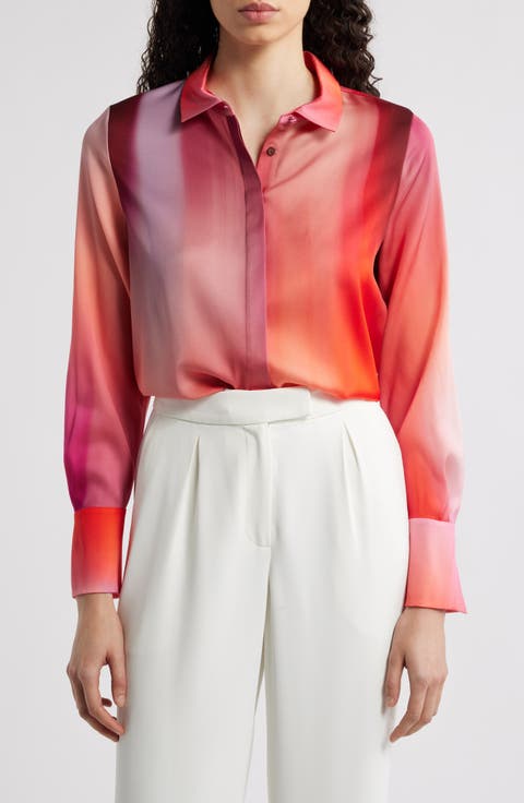 Printed Silk Blend Button-Up Shirt