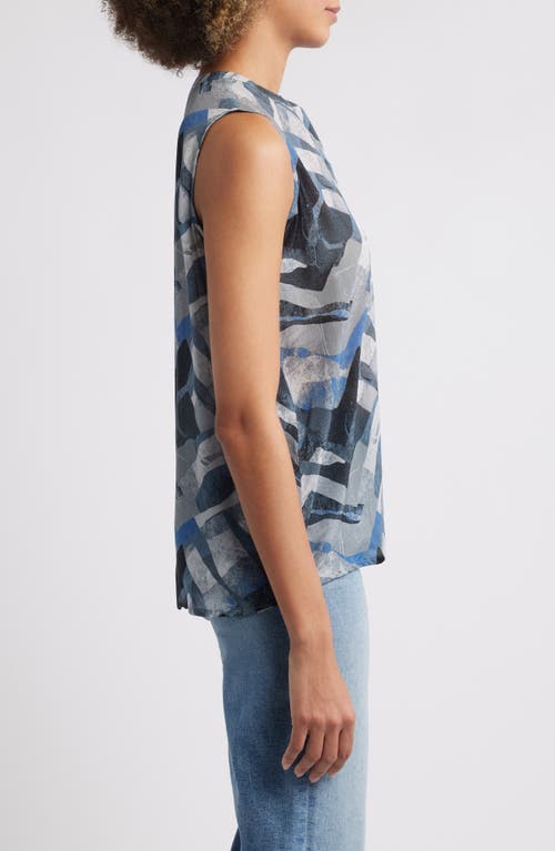 Apny Print Chiffon Button-up Sleeveless Top In Multi