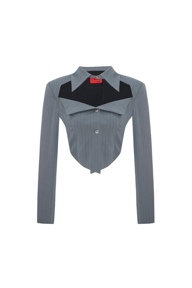 Woven Striped Shirt With Metal Button, Main, color, grey