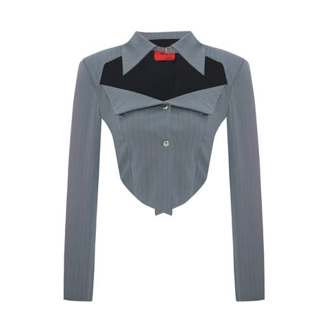 Woven Striped Shirt With Metal Button