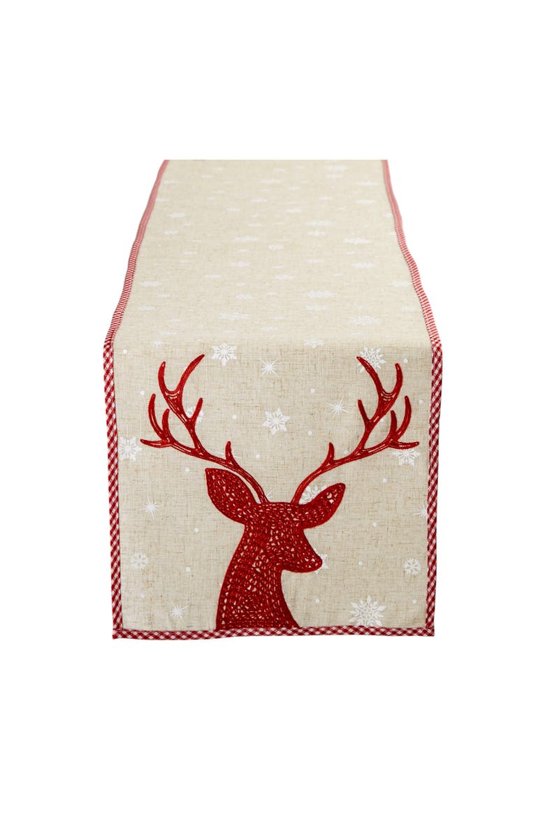 Red Reindeer Embroidered Table Runner, Main, color, Red Reindeer