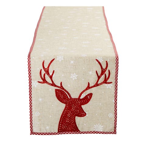Red Reindeer Embroidered Table Runner