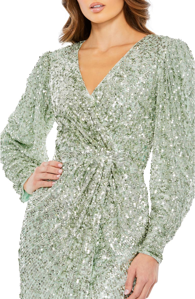 Mac Duggal Sequin Embellished Faux Wrap Puff Sleeve Gown, Alternate, color, 