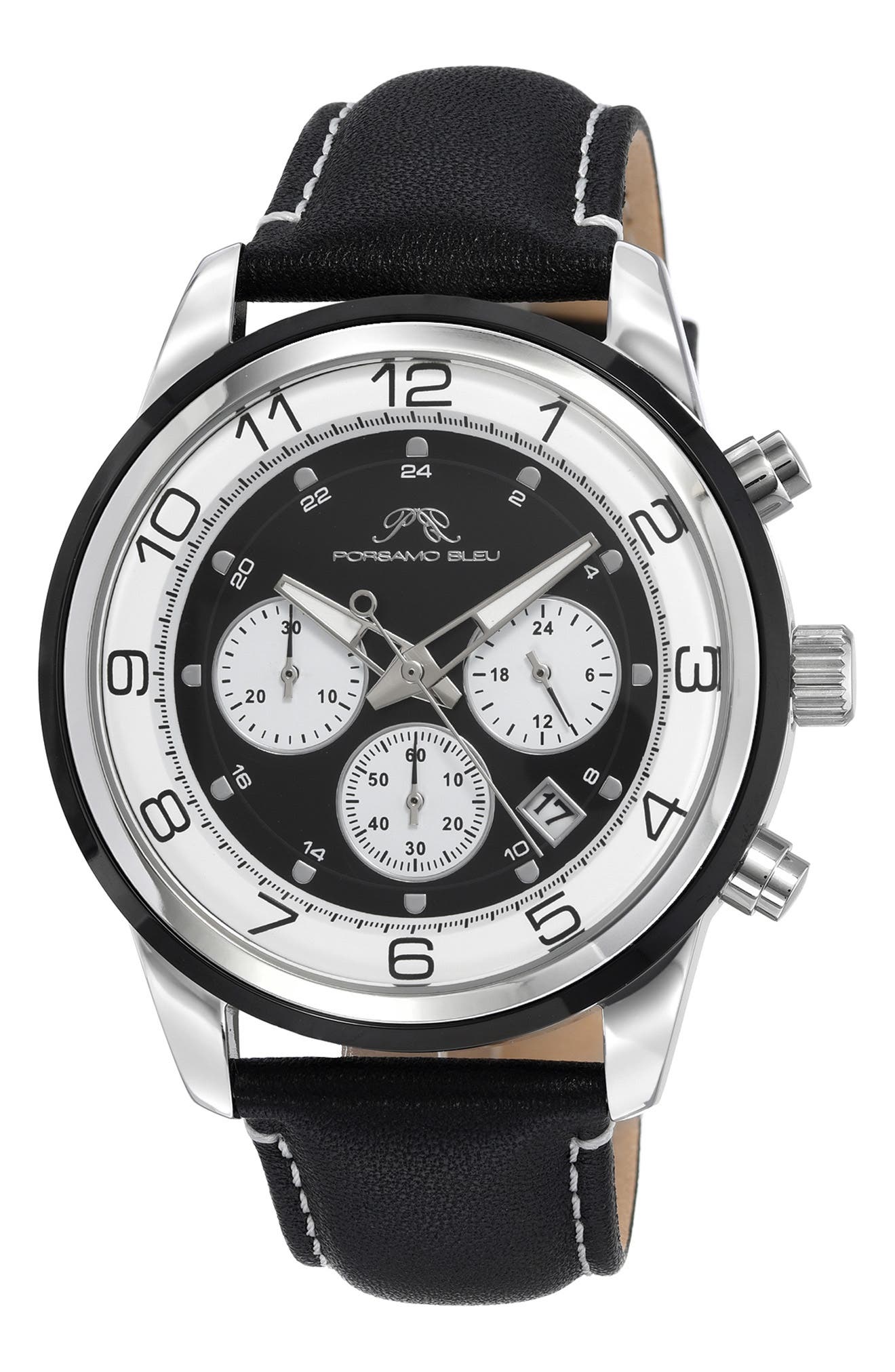 PORSAMO BLEU Men's Arthur Chronograph Leather Strap Watch, 44mm
