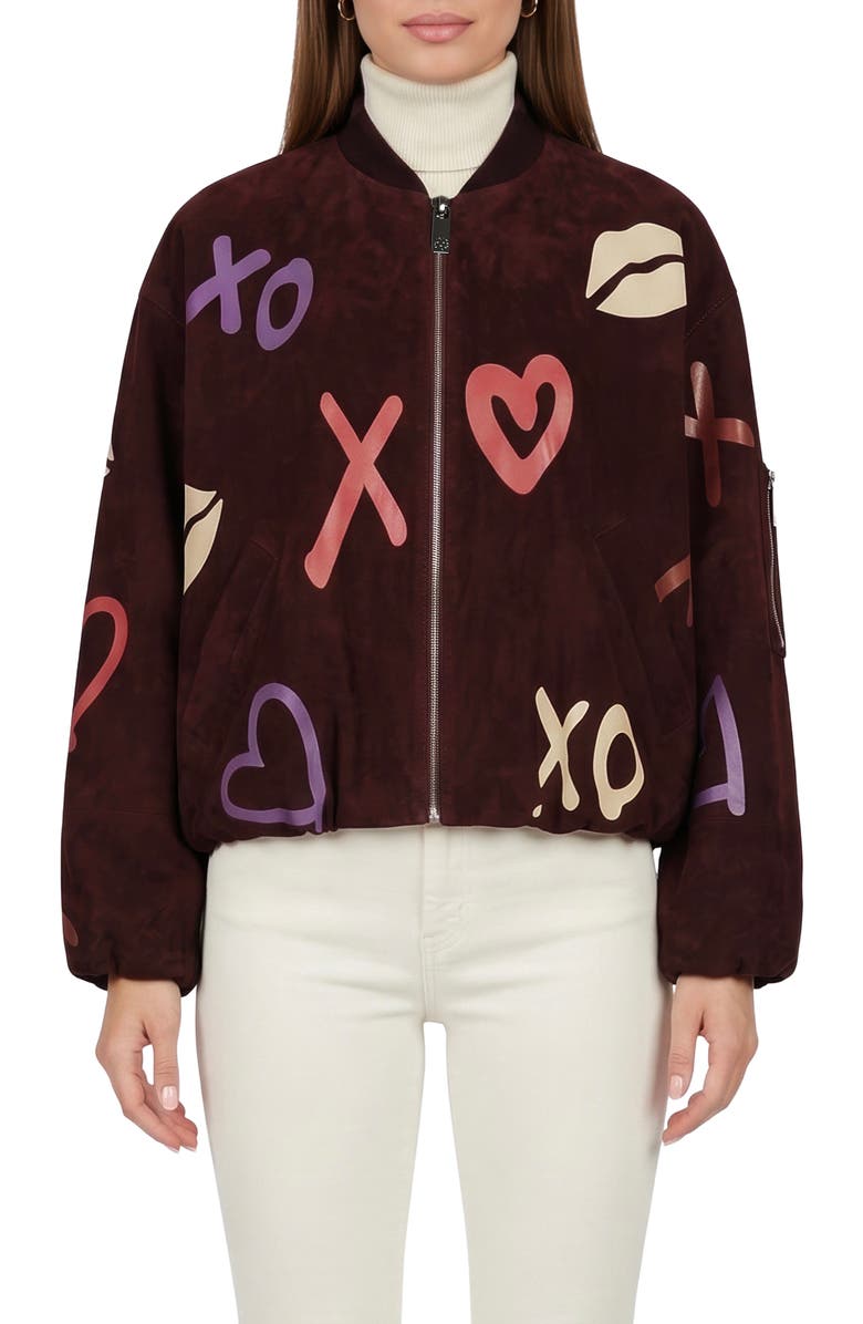 GORSKI Genuine Metis Suede Bomber Zip Jacket, Main, color, Burgundy/Xo Multi