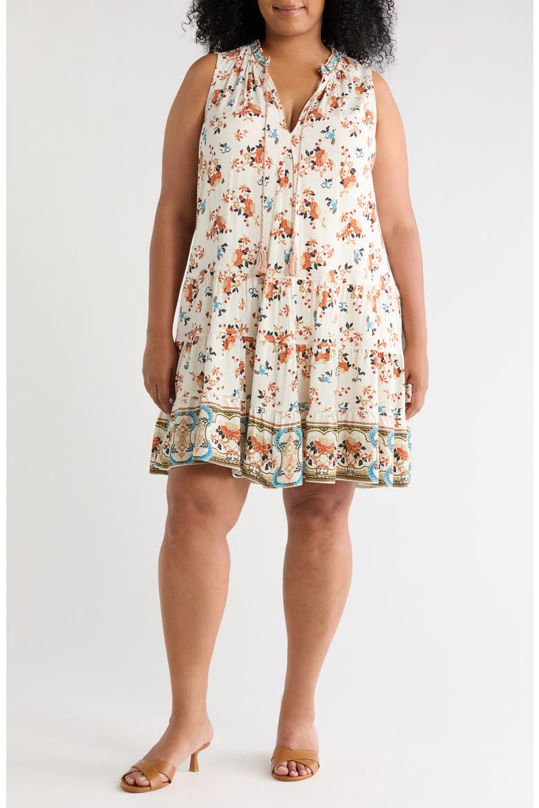 Floral Print Sleeveless Tiered Dress, Main, color, BIRCH IMARI MARIGOLDS