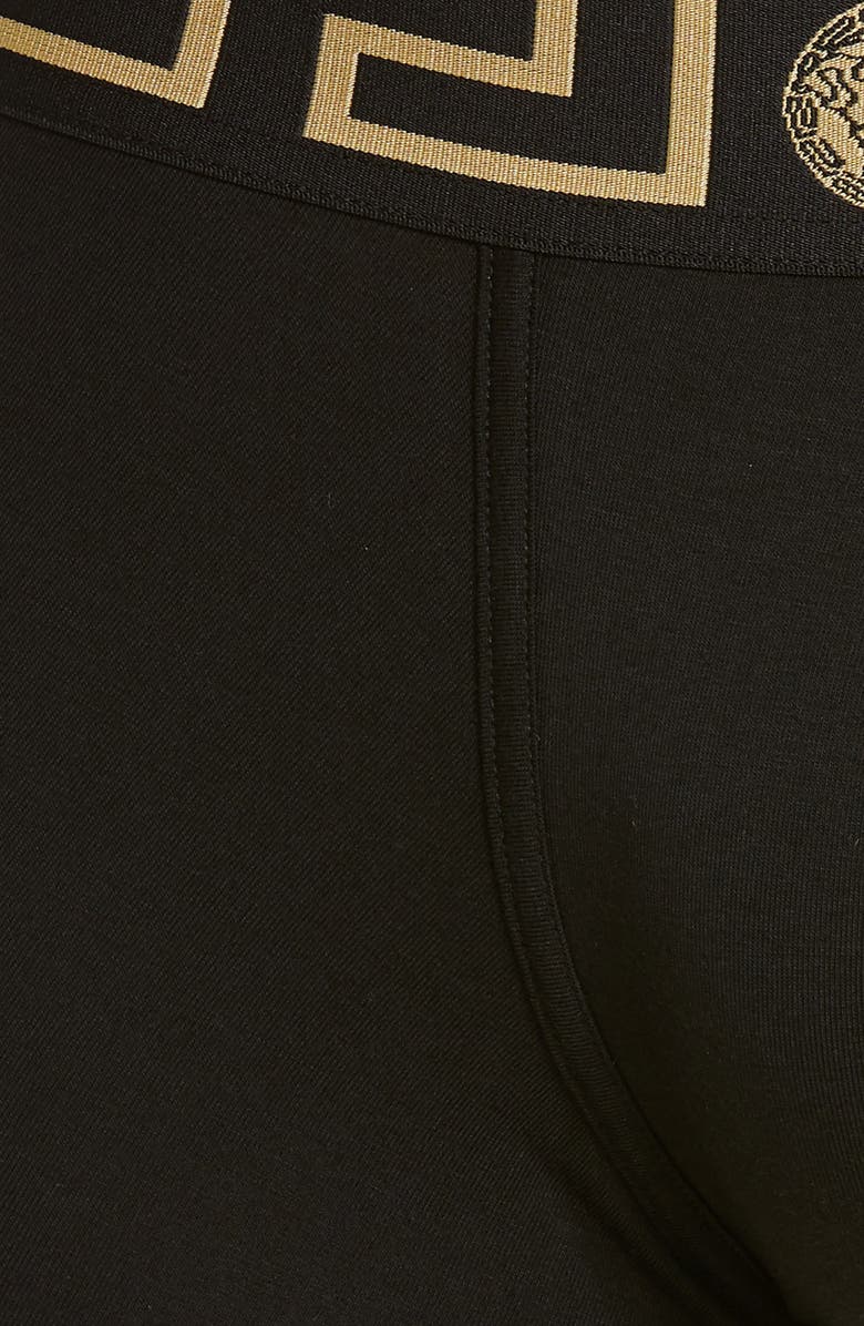 Versace Long Stretch Cotton Trunks, Alternate, color, Black/ Gold