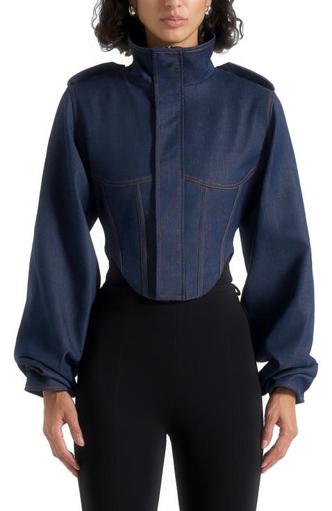 Solange Denim Tacked Sleeve Corset Jacket