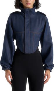 Manière De Voir Solange Denim Tacked Sleeve Corset Jacket