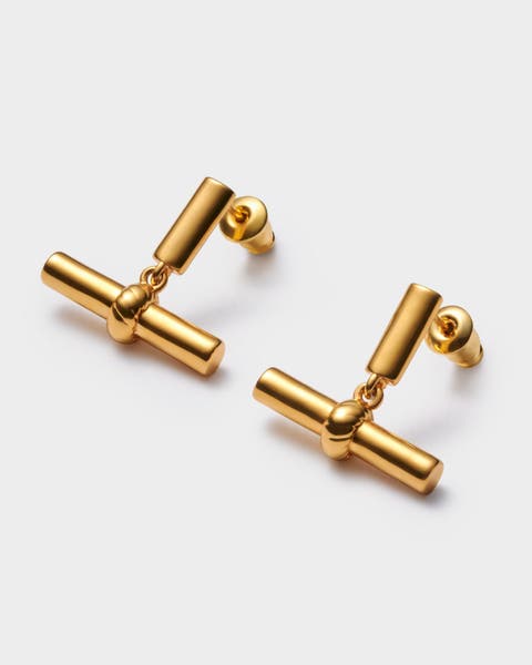Themis Waterproof Gold T-Bar Earrings