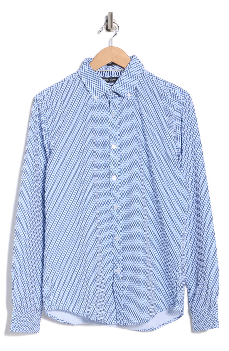 DENIM AND FLOWER Floral Stretch Button-Down Shirt, Main, color, White