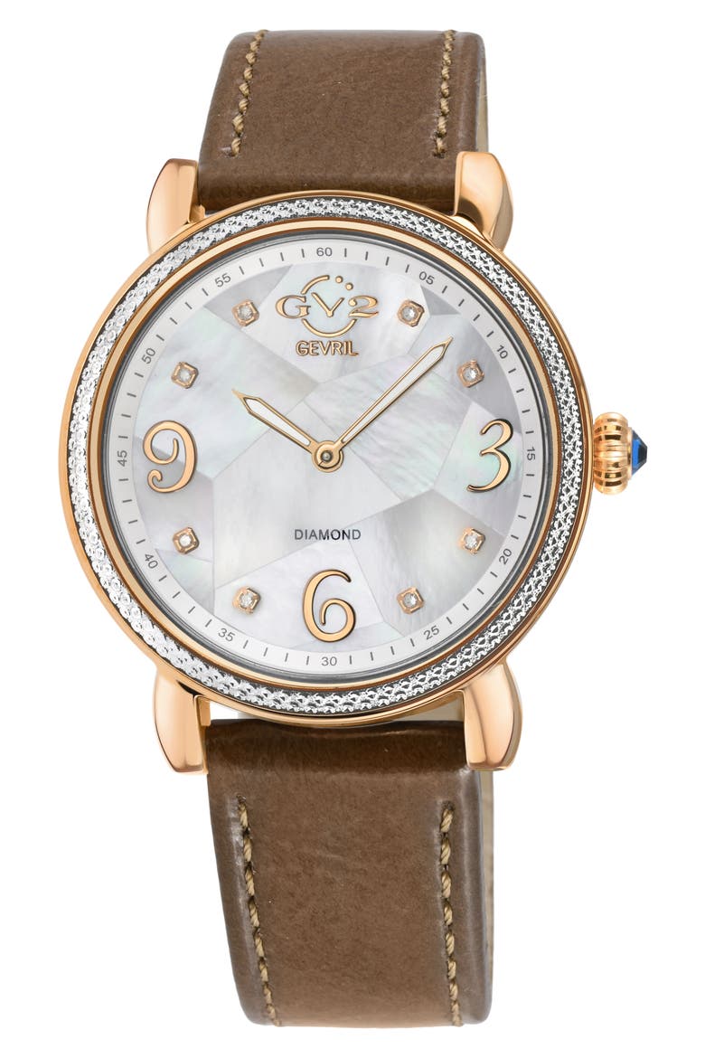 Ravenna Diamond Dial Swiss Quartz Leather Strap Watch, 37mm, Main, color, BROWN