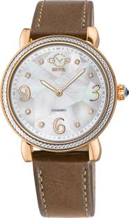 GV2 Ravenna Diamond Dial Swiss Quartz Leather Strap Watch, 37mm