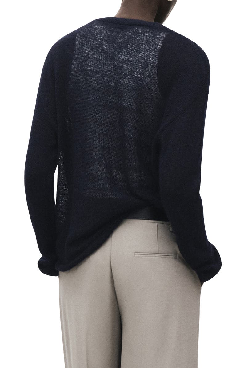 MANGO Semitransparent Crewneck Sweater, Alternate, color, Dark Navy