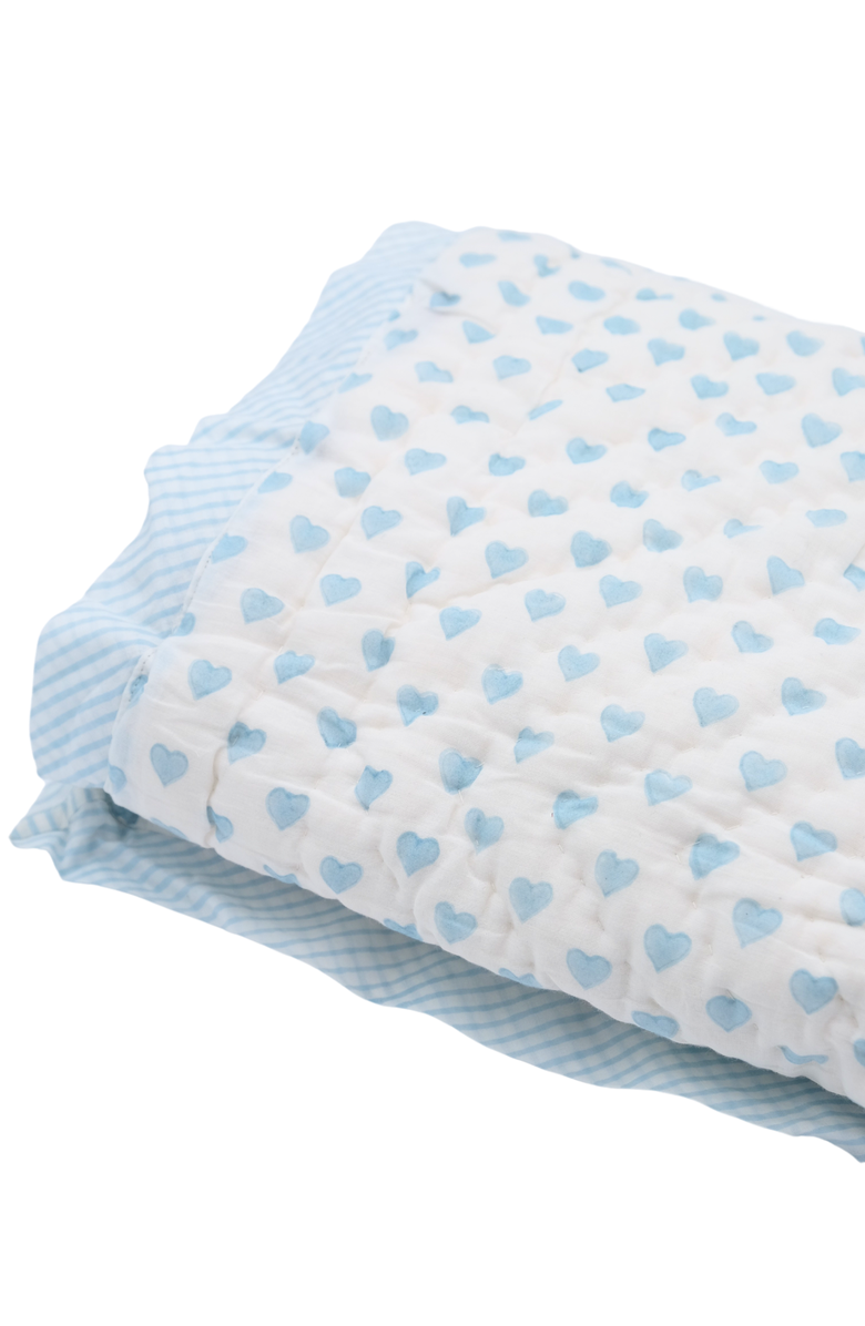 Inner Child Dachshunds & Hearts Reversible Block Print Baby Quilt, Alternate, color, Blue