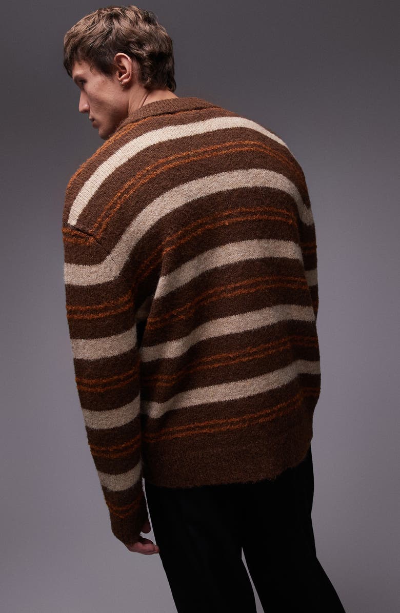 Topman Relaxed Stripe Polo Cardigan, Alternate, color,