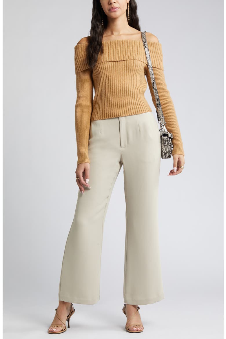 Off the Shoulder Rib Sweater, Alternate, color, TAN CARTOUCHE