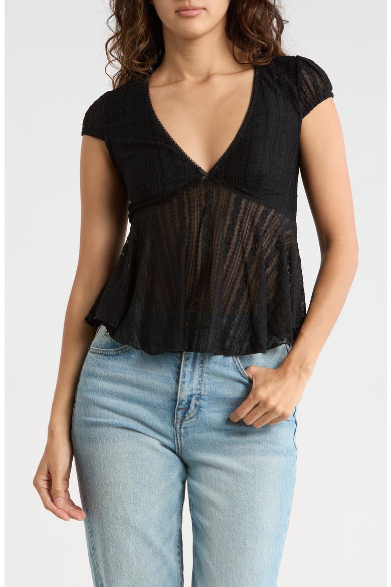 Cap Sleeve Lace Babydoll Top, Main, color, BLACK
